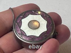 Art Deco Sterling Silver Compact With Finger Ring Mirrored Pressed Powder Box