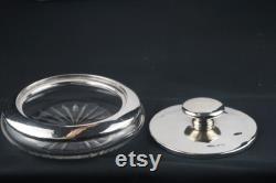 Art Deco Sterling Silver and Cut Glass Powder Bowl Vanity Bowl Trinket Jar, Hallmarked London 1931