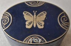 Art Deco Vanity Powder Box, Lucretia Vanderbilt Blue Butterfly Tin, Vintage 1930's Era