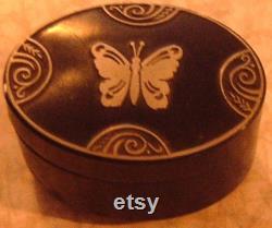 Art Deco Vanity Powder Box, Lucretia Vanderbilt Blue Butterfly Tin, Vintage 1930's Era