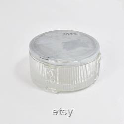 Art Deco Vintage Glass Metal Lid Powder Beauty Vanity Jar Dresser Tulip Decoration Engraved Initials