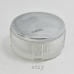 Art Deco Vintage Glass Metal Lid Powder Beauty Vanity Jar Dresser Tulip Decoration Engraved Initials