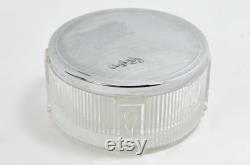 Art Deco Vintage Glass Metal Lid Powder Beauty Vanity Jar Dresser Tulip Decoration Engraved Initials