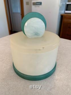 Art Deco White and Green Alabaster Covered Powder Jar Vanity