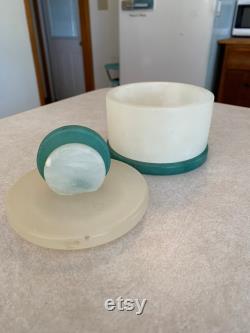 Art Deco White and Green Alabaster Covered Powder Jar Vanity