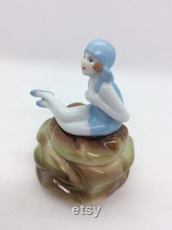 Art Deco lady Powder Bowl Trinket Pot