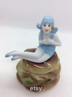 Art Deco lady Powder Bowl Trinket Pot