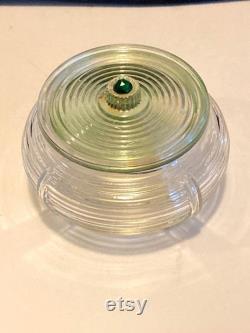 Art Deco round glass powder box with pale green glass lid