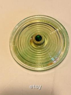 Art Deco round glass powder box with pale green glass lid