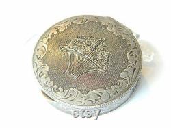 Art Nouveau Designer POWDER BOX Etched All Over Compact Solid Silver J.E. France ca.1880 Vanity Collectibles Vintage Fashion Accessories