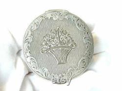 Art Nouveau Designer POWDER BOX Etched All Over Compact Solid Silver J.E. France ca.1880 Vanity Collectibles Vintage Fashion Accessories