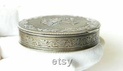 Art Nouveau Designer POWDER BOX Etched All Over Compact Solid Silver J.E. France ca.1880 Vanity Collectibles Vintage Fashion Accessories