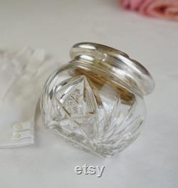 Art Nouveau Sterling Silver Repousse Crystal Vanity Jar, Powder Jar, Maiden