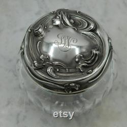 Art Nouveau Sterling Silver and Cut Glass Repousse Powder Jar