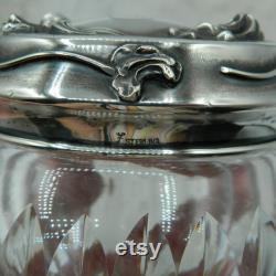 Art Nouveau Sterling Silver and Cut Glass Repousse Powder Jar