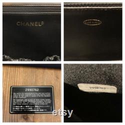 Authentic CHANEL Black Caviar Leather Shoulder Vanity Case Handbag