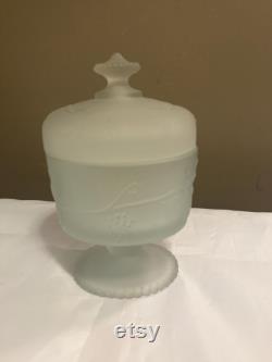 Avon Frosted Satin Glass Powder Vanity Jar