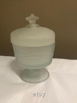 Avon Frosted Satin Glass Powder Vanity Jar