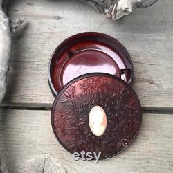 Avon Powder Box Vintage 1970's Tortoise Shell with Pink Cameo