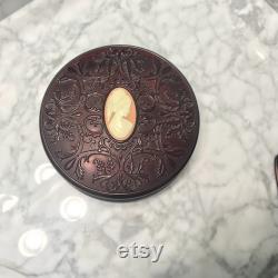 Avon Powder Box Vintage 1970's Tortoise Shell with Pink Cameo