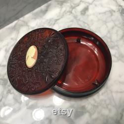 Avon Powder Box Vintage 1970's Tortoise Shell with Pink Cameo