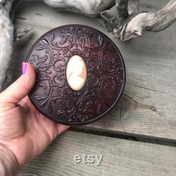 Avon Powder Box Vintage 1970's Tortoise Shell with Pink Cameo