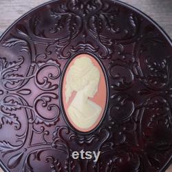 Avon Powder Box Vintage 1970's Tortoise Shell with Pink Cameo