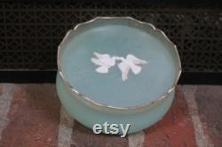 Avon Rapture Beauty Dust Box with Powder Puff plastic powder bowl with lid circa 1960s mint green