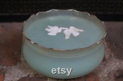 Avon Rapture Beauty Dust Box with Powder Puff plastic powder bowl with lid circa 1960s mint green