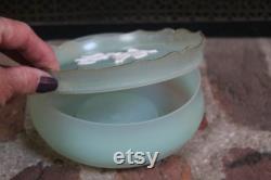 Avon Rapture Beauty Dust Box with Powder Puff plastic powder bowl with lid circa 1960s mint green