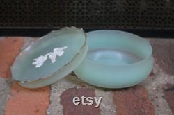 Avon Rapture Beauty Dust Box with Powder Puff plastic powder bowl with lid circa 1960s mint green