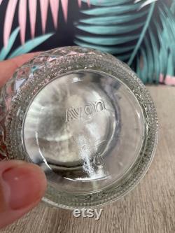 Avon glass trinket or powder pot with silver coloured lid dressing table decor