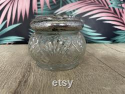 Avon glass trinket or powder pot with silver coloured lid dressing table decor