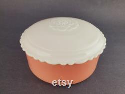 BEAUTIFUL Vintage Glass powder box with creamy ivory rose top and pink base