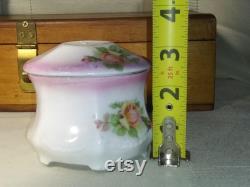 Bavarian porcelain antique powder jar with pink rose floral pattern. Free Shipping