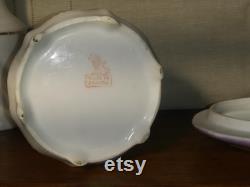 Bavarian porcelain antique powder jar with pink rose floral pattern. Free Shipping