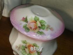Bavarian porcelain antique powder jar with pink rose floral pattern. Free Shipping