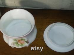 Bavarian porcelain antique powder jar with pink rose floral pattern. Free Shipping