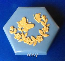 Beautiful Hexagonal Blue Plastic Box with Butterfly and Flowers motifs