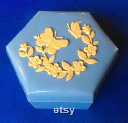 Beautiful Hexagonal Blue Plastic Box with Butterfly and Flowers motifs