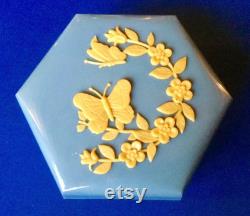Beautiful Hexagonal Blue Plastic Box with Butterfly and Flowers motifs