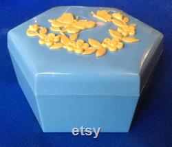 Beautiful Hexagonal Blue Plastic Box with Butterfly and Flowers motifs