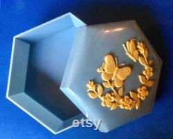 Beautiful Hexagonal Blue Plastic Box with Butterfly and Flowers motifs