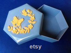 Beautiful Hexagonal Blue Plastic Box with Butterfly and Flowers motifs