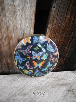 Beautiful Multi-Colored Butterfly Pattern Stratton Loose Powder Compact