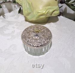 Beautiful Vintage Godinger Silver Plated Art Nouveau Style Round Cut Glass Powder Jar with Mirror Lid Vintage Vanity Jar