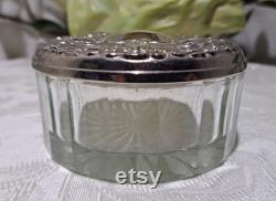 Beautiful Vintage Godinger Silver Plated Art Nouveau Style Round Cut Glass Powder Jar with Mirror Lid Vintage Vanity Jar