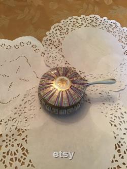 Beautiful Vintage Hand Painted Powder Trinket Box With Handled Mirror Lid Lovely Hand Painted Design ARDALT Japan