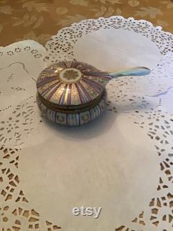 Beautiful Vintage Hand Painted Powder Trinket Box With Handled Mirror Lid Lovely Hand Painted Design ARDALT Japan