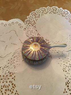 Beautiful Vintage Hand Painted Powder Trinket Box With Handled Mirror Lid Lovely Hand Painted Design ARDALT Japan